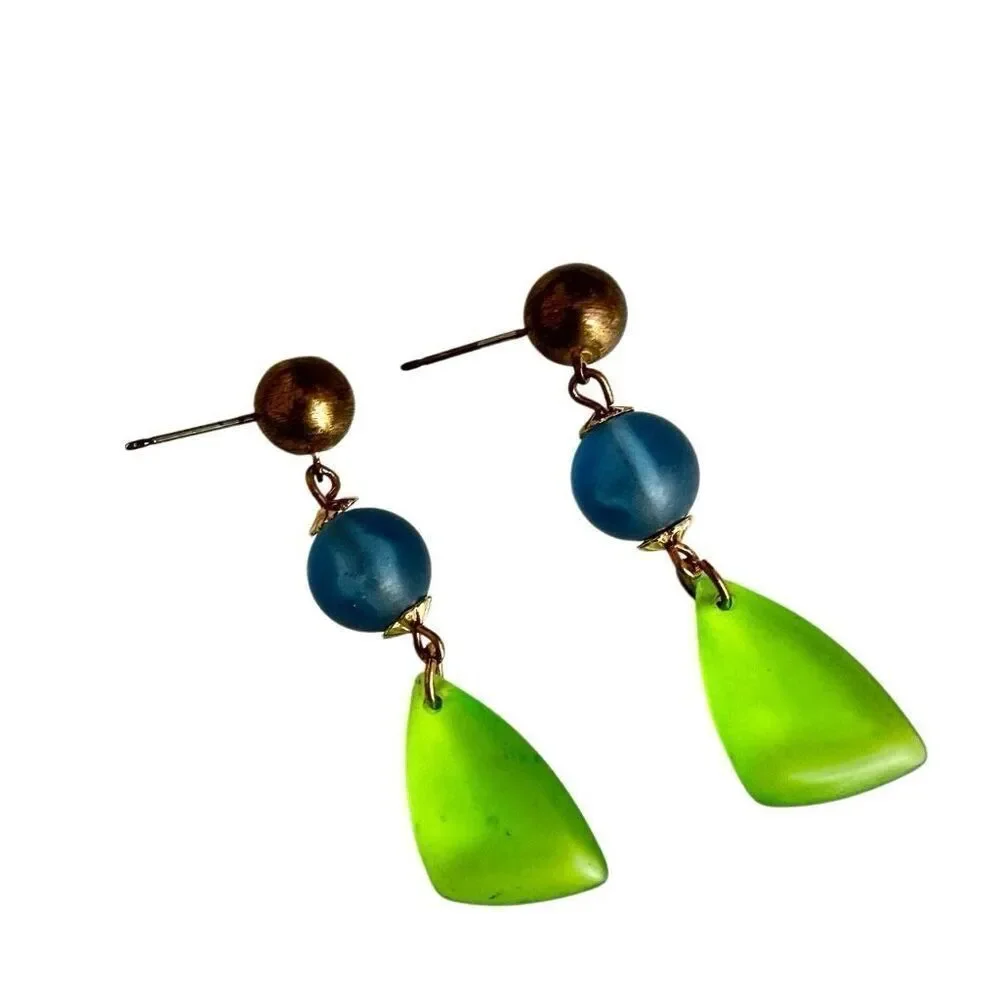 Blue and green beaded drop earrings